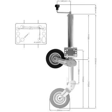 Heavy-Duty Semi-Automatic Jockey Wheel 60mm 400kg Max Load 130x90mm Direct Flange Mount |Caravan & Trailer Stabiliser