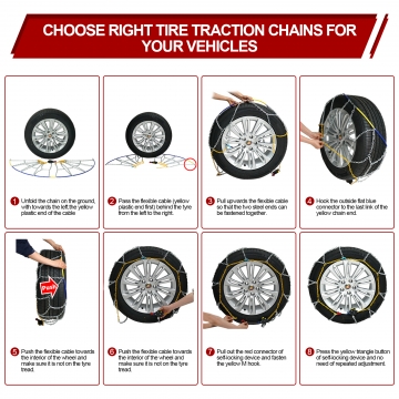 Snow Chians Applicable Tire Width 215-275mm, Adjustable Carbon Steel Anti Slip Tire snow chains for suv Passenger Cars, pickup trucks and Set of 2